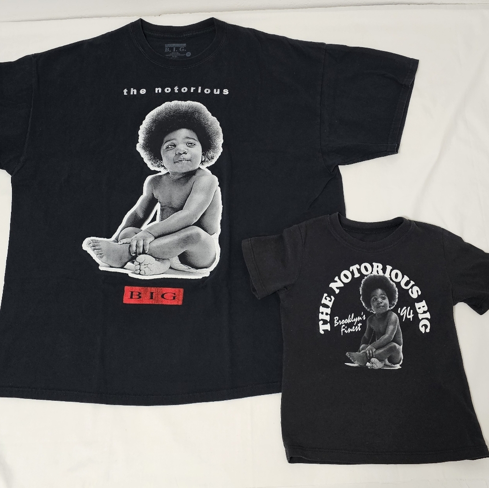The Notorious B.I.G. & Baby B.I.G. T-shirts  Women's 2x & Kid's 4t Black